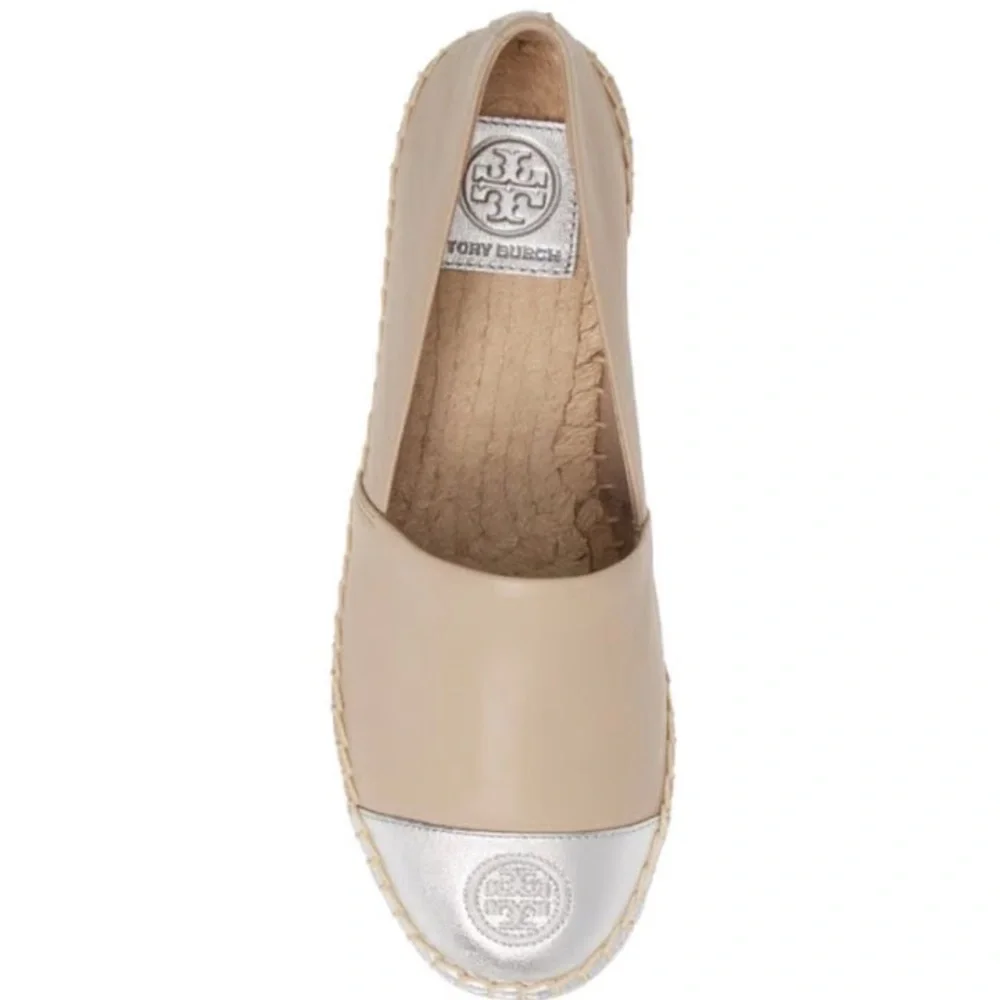 TORY BURCH Women's Beige and Silver Color Block Espadrille Flats